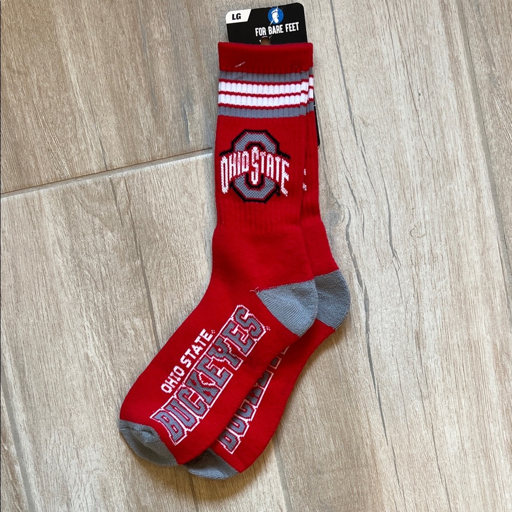 For Bare Feet Red and Gray Ohio State Socks size L